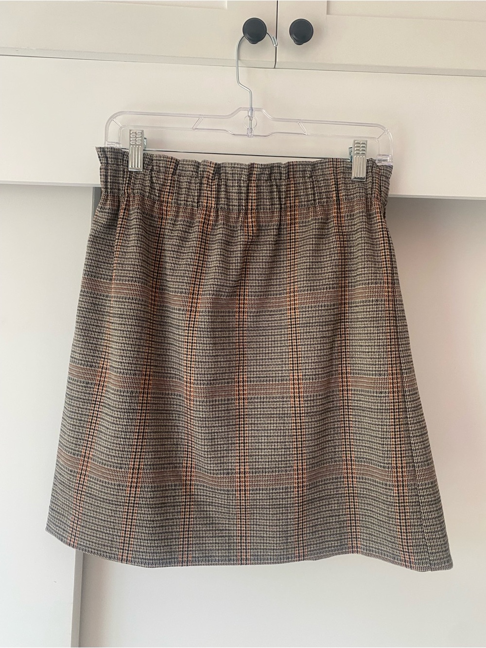 LOFT Plaid Elastic-Waist Mini Skirt in Brown and Orange